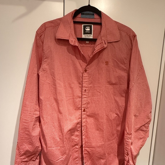 G-Star Raw Red & White Checker Long Sleeve Cotton Button Down Large L - Picture 1 of 4